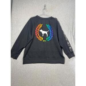 PINK Graphic Campus Pullover Crew Sweatshirt Womens L Gray Casual Loungewear